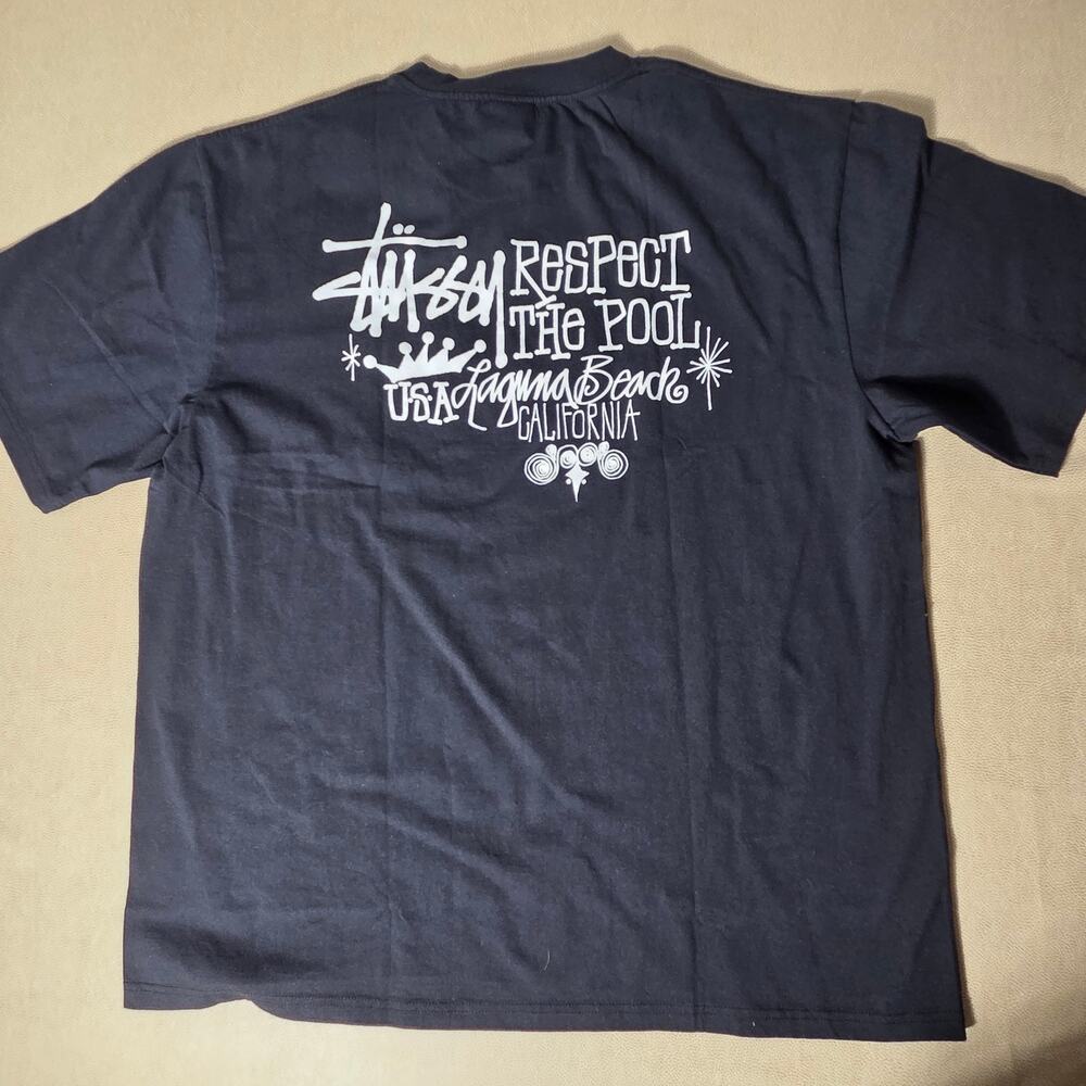 NWT Stussy Respect The Pool Tee Black Pigment Dyed Laguna Beach XL